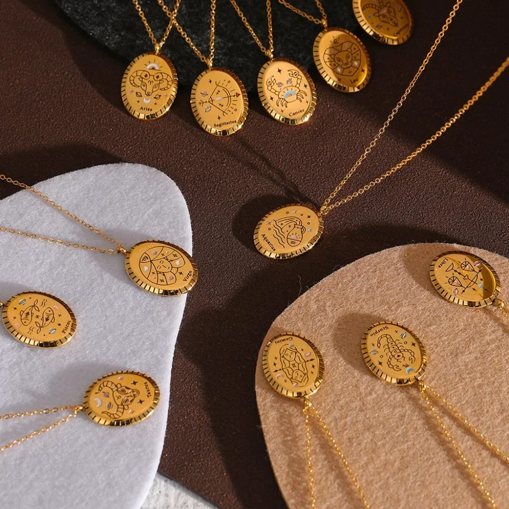 VIRGO--NEW 18K Gold Plated PISCES Sign Zodiac Oval Pendant Necklace